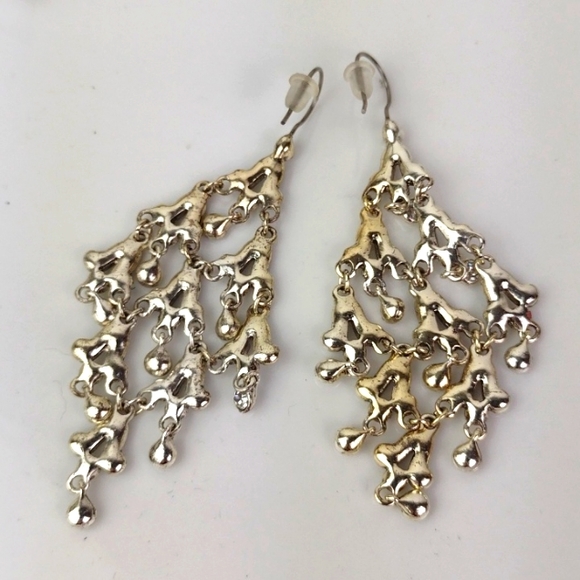 Rhinestone Chandelier Fringe Silver-Tone With Golden Hue Drop Earrings - Picture 5 of 11
